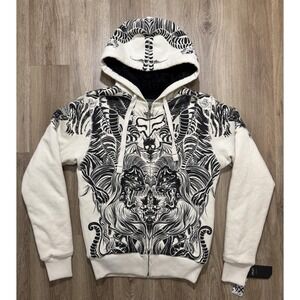 Y2K Fox Racing Sasquatch‎ Full Zip Faux Fur Hoodie Size S